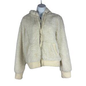 Empyre Women's Fuzzy Full Zip Hooded Jacket Size M White